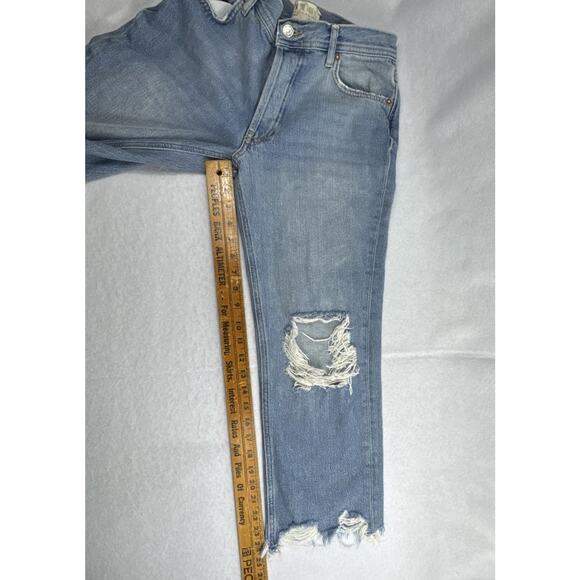 We The Free People Jeans Womens Size 27 Blue Cropped Distressed Denim Button Fly - Picture 4 of 8